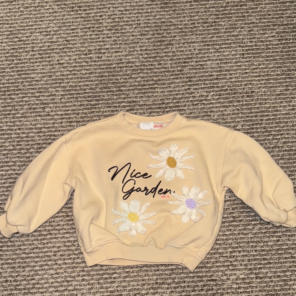 Zara Cream Girls Sweatshirt with Floral Embroidery